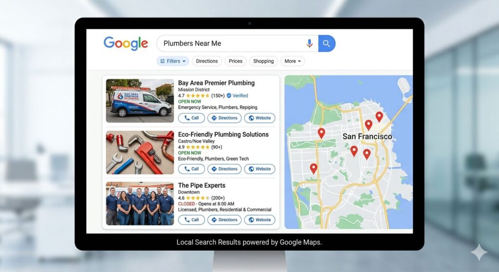 Google Business Profile dashboard showing local SEO performance
